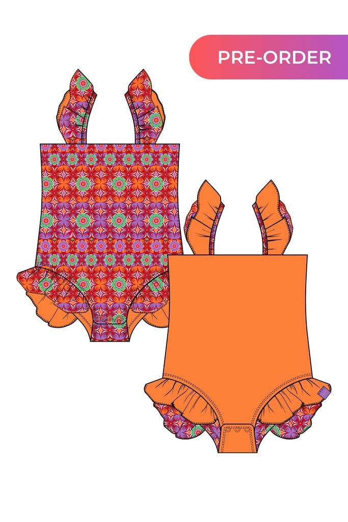 Girls - Fleur de Marie One Piece - Floral Sunset / Tangerine Tide (2-in-1)